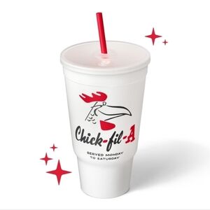 Chick-fil-A Doodles Classic Cup Reusable cup with lid and straw, New and Sealed
